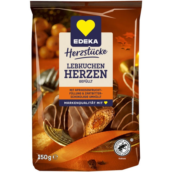 Edeka Herzstücke Filled Gingerbread Hearts – dark chocolate 150g
