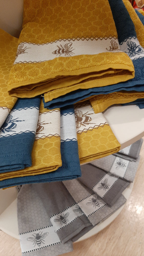 DDDDD Teatowel Honey Ochre/Blue/Grey