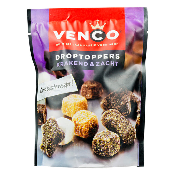 Venco Droptoppers Liquorice Crunchy & Soft 190gr
